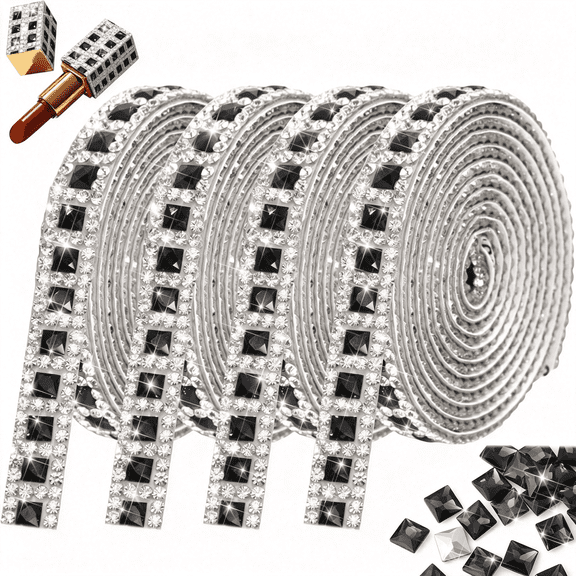 RIONIMA Black Glass Crystal Rhinestone Ribbons 0.9 Cm Width Diamond Strips | Self Adhesive Rhinestone Tape,4 Yards Sticky Gem Rhinestone Wrap Sticker for Crafts Car Wedding Party Decoration