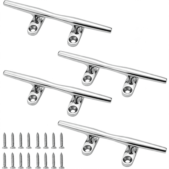 RIONIMA Boat Cleats 4/5/6/8In Marine Dock Cleats 316 Stainless Steel Boat Dock Cleats Open Base Dock Cleats Rope Cleat for Boat,Yacht,Decks,Nautical Decor(Screws Included)