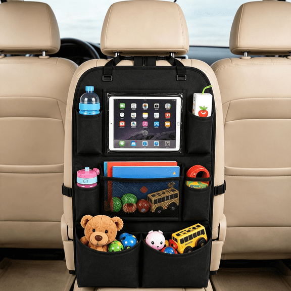 RIONIMA Car Backseat Organizer with Tablet Holder, Multi-Pocket Storage, Kick Mat Seat Protector for Suv, Truck Backseat Car Organizer