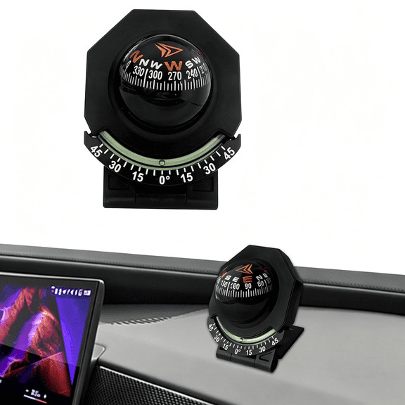 RIONIMA Car Compass,Compass for Car Dashboard,Auto Dashboard Compasses Ball with Slope Meter,Universal Auto Accessories Adjustable Dash Vehicle Direction Navigation Ball for Cars Boats Trucks