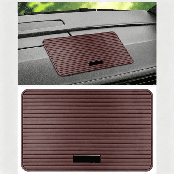 RIONIMA Car Dashboard Anti-Slip Mat,11.81"5.94" Waterproof Pvc Phone Gripping Tray,Multifunctional Auto Dash Sticky Pad,Vehicle Interior Organizer Accessory for Sunglasses Keys (Brown)