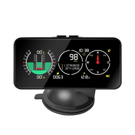 RIONIMA Car Inclinometer for Off-Road,Gps Speedometer Mph Kmh with Multi-Functional Digital Hud /Gps Time/Latitude&Longitude/Altitude/ Speed/ Vehicle Inclinometer 6-In-1