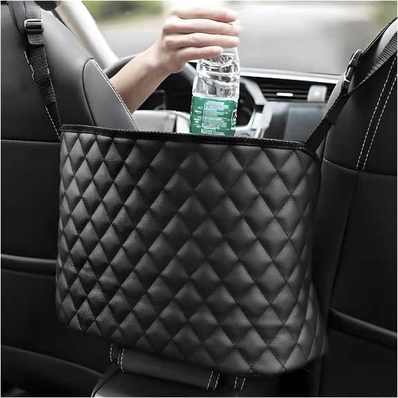 RIONIMA Car Net Pocket Handbag Holder, Large Capacity Automotive Purse Holder Organizer Between Two Seats, Leather Seat Storage Holders Barrier of Backseat Pet Kids, Car Accessories