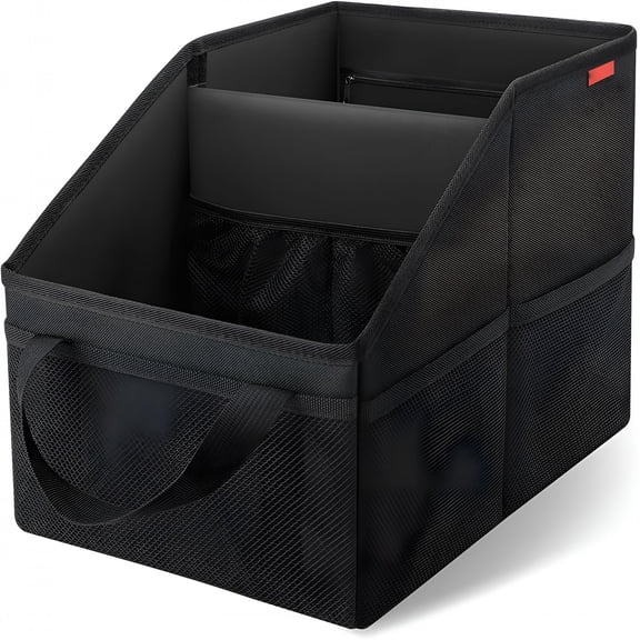 RIONIMA Car Organizer - Automotive Organizer for Front And Back Seat or Floor, Car Caddy Organizer with Divide, Handles and Multiple Mesh Pockets
