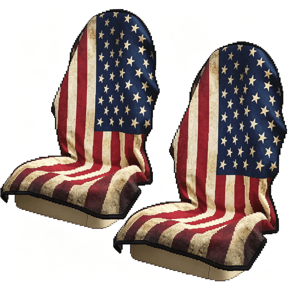 RIONIMA Car Seat Covers 2Pcs Waterproof Towel Car Seat Cover Universal Fit for Most Trucks Suv Fitness Athletes Pets Gym and Water Sport,Non-Slip Sprints Towel Car Seat Covers,American Flag Design