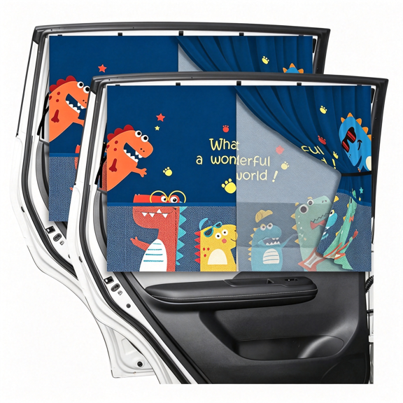 RIONIMA Car Window Shades,2Pcs Magnetic Auto Sun Shade with Net Pocket,Uv Protection Breathable Heat Block Curtain for Side Window,2 Layers Privacy Full Covers/Half Shade for Baby Back Covers Car
