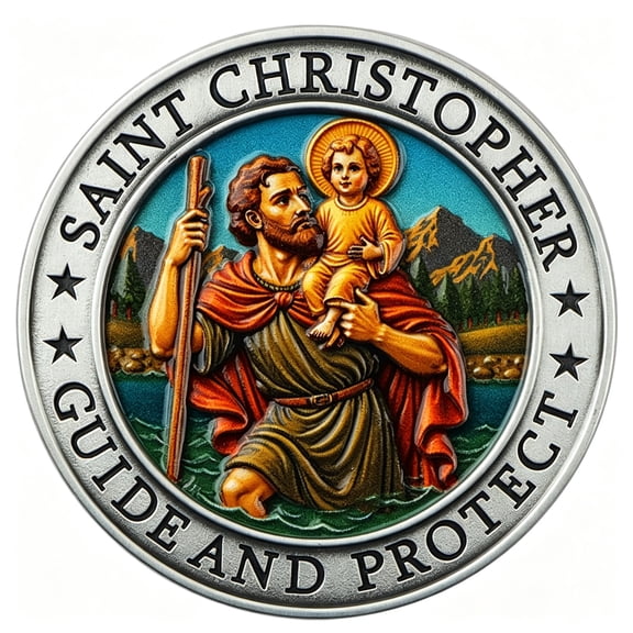RIONIMA Colorful St. Christopher Medal for Car Visor Clips,Relief Art Saint Christopher Medal for Car Decor,Multi-Function Sun Visor Clips for Cars As Gifts for Catholic Man (Holy Son Style)