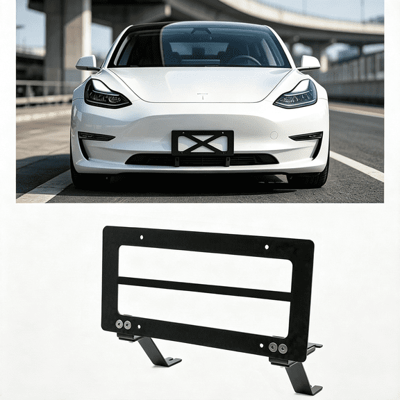 RIONIMA No Drill Front License Plate Holder Mount Fit for 2020-2024 Model Y, No Adhesives License Frame for 2020-2024 Model Y with Safety Design, Secure Fit front license plate