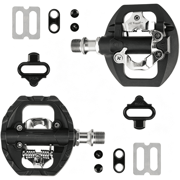 RIONIMA Dual Platform Bike Pedals, Compatible Clipless & Flat Pedals for Mountain, Spin, Commuting and Folding Bikes, 9/16" Lightweight Nylon Bicycle Pedals with Cleats