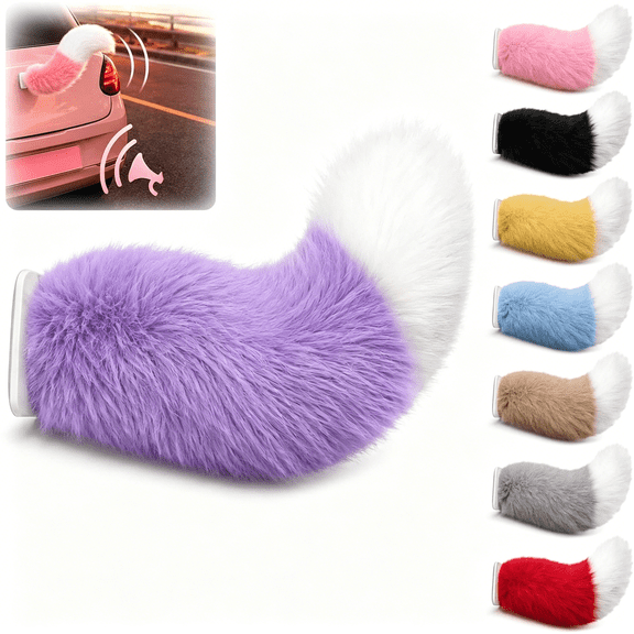 RIONIMA Fluffy Car Tail,Remote Control Wagging Furry Cat Tail Fit Vehicle Exterior Accessory,Voice-Activated Plush Cute Fox Rear Ornament,Electric Rechargeable Dog Waving Decoration