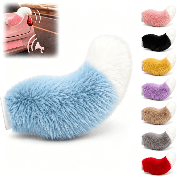 RIONIMA Fluffy Car Tail,Remote Control Wagging Furry Cat Tail Fit Vehicle Exterior Accessory,Voice-Activated Plush Cute Fox Rear Ornament,Electric Rechargeable Dog Waving Decoration for Auto