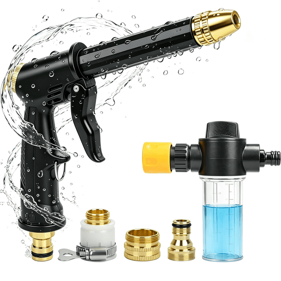 RIONIMA High Pressure Hose Nozzle,Adjustable Power Washer Hose Attachment | Universal and Easy to Install,4 Spray Modes Multi-Function Water Jet Sprayer for Yard,Garden,Patio,Pet and Car Cleaning