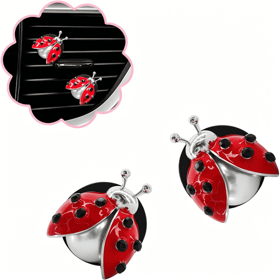 RIONIMA Ladybug Car Accessories,2pcs Lady Bug Air Vent Clips Car Air Fresheners,Refillable Animal Decoration Diffusers,Girly Rhinestone Dashboard Charms for Women Teens