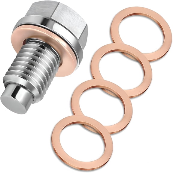 RIONIMA M14x1.5 Magnetic Oil Drain Plug, Stainless Steel Oil Pan Drain Bolt with 5 Copper Washers, Anti-Leak Replacement for Cars Motorcycles, Captures Metal Debris