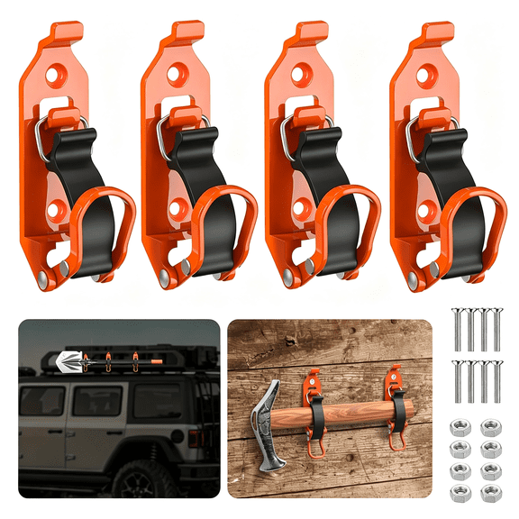 RIONIMA Metal Rubber Shovel Mount for Roof Rack/ Truck Bed, Axe Utv Offroad Shovel Holder with Wall Mounting Kit Fit 0.67" to 1.57" Diameter Tools 4P Shovel Holder Wall Mount