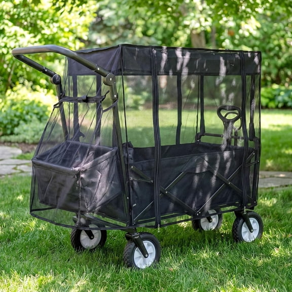 RIONIMA Rain Cover for Stroller, Mosquito Net for Trolley Cart, Big Size Stroller Wagon Protection Cover with Window Waterproof Windproof Picnic Camping Travel Accessories(Black Mesh)