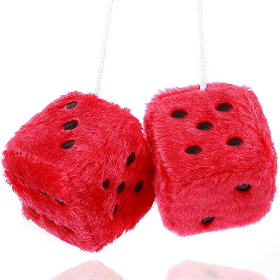 RIONIMA Red Fuzzy Dice for Rear View Mirror, Pair of 2.75" Plush Dice Retro Hanging Ornaments Car Interior Rearview Mirror Decor Accessories Retro Plush car decor (Red)