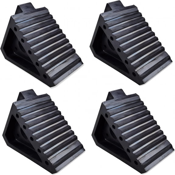 RIONIMA Solid Heavy Duty Rubber Wheel Chocks 4 Packs, Premium Wheel Stopper for Car, Travel Trailers, RV, Truck, and ATV 8" x 4" x 6"