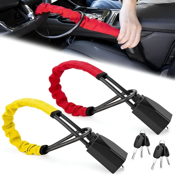 RIONIMA Steering Wheel Lock 2 Pack Steering Wheel & Seat Belt Lock Anti Theft Car Device 17 Inch Adjustable Universal Lightweight Compact Design Easy Storage Security Lock Fit Most Cars