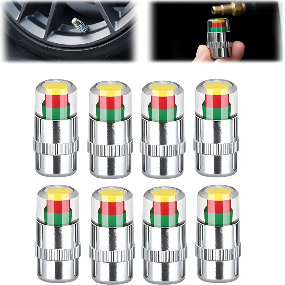 RIONIMA Tire Pressure Monitoring Valve,Car Tire Pressure Monitor Valve Stem Caps,2.4Bar 36 PSI Tire Pressure Sensor Indicator Easy to Read 3 Color Eye Alert,Fit for Most Cars