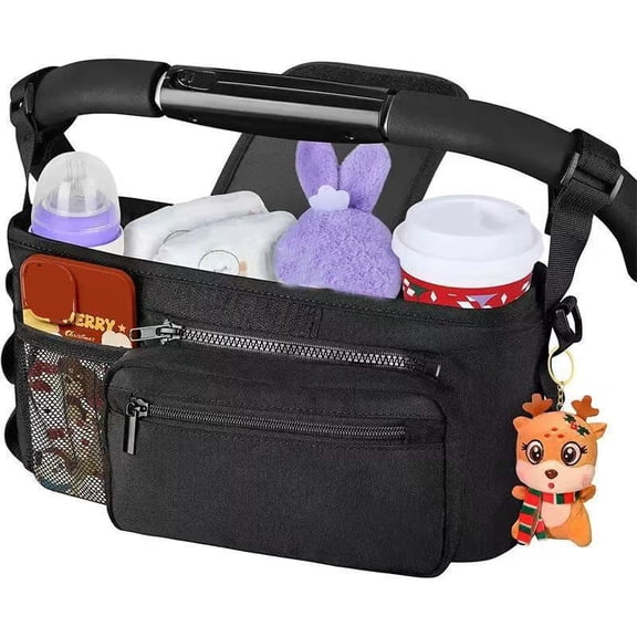 RIONIMA Universal Stroller Organizer with Cup Holder: Baby Essentials,Stroller Caddy Accessories with Detachable Phone Bag,Non-Slip Straps,Fits Most Strollers,Baby Gifts