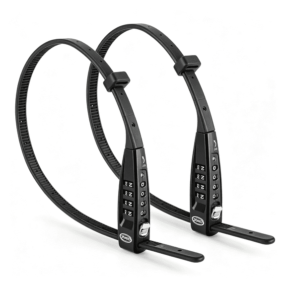 RIONIMA Zip Tie Lock - 4-Digit Combo Cable Locks for Bike Motorcycle Helmet, Skateboard, Skis, Snowboard, Stroller & Cabinet - Ideal for Lightweight Security (2PC - Black, 45CM)