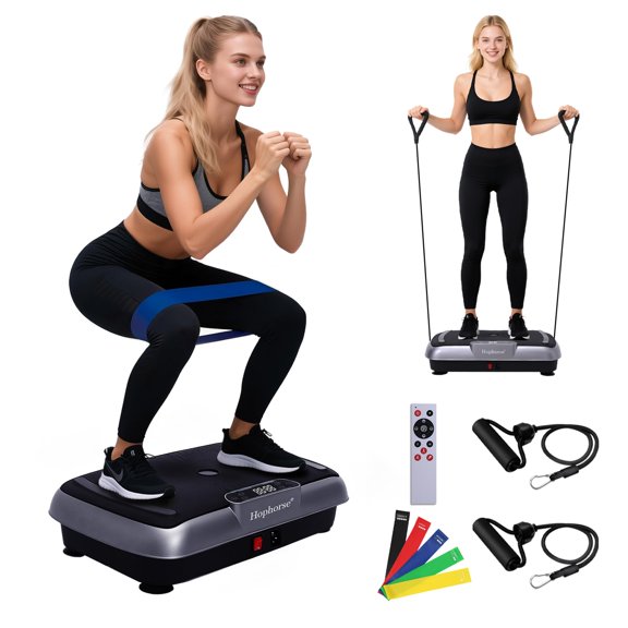 Rionrun Vibrating Plate Exercise Machine, 150 Watts, 300 lbs Shake Board with Bluetooth, LED Display for Entertainment Activities,Silver