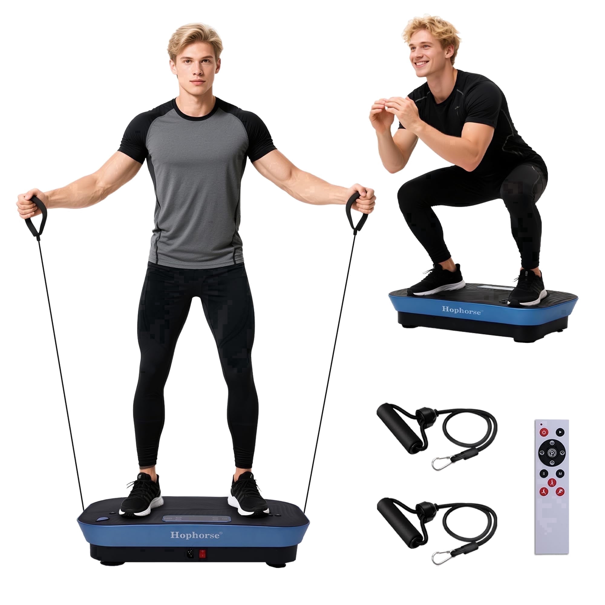 RIORUN 150W Vibrating Plate Exercise Machine，300 lbs Capacity Shake Board with Bluetooth, LED Display, Remote Control, Blue
