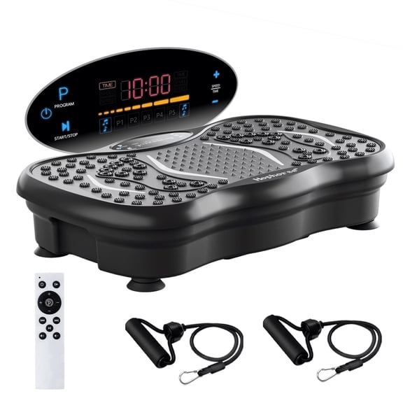 RIORUN Vibration Plate Exercise Machine, 200 Speeds 5 Modes, Vibrating Plate for Lymphatic Drainage, 180W Motor 15mm Amplitude, 300 lbs Capacity with Resistance Bands