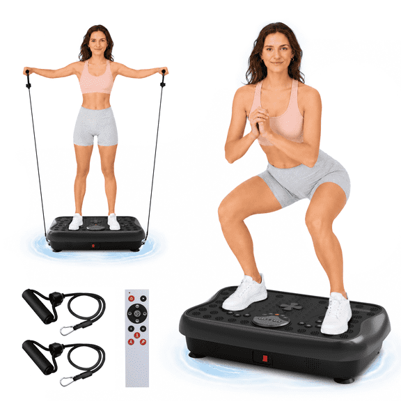 Vibration Plate for Lymphatic Drainage, 180W 300 Speeds Vibration Plate Machine, Whole Body Vibration Platform with Resistance Bands Remote With biack