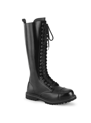 Mens black knee high combat boots deals