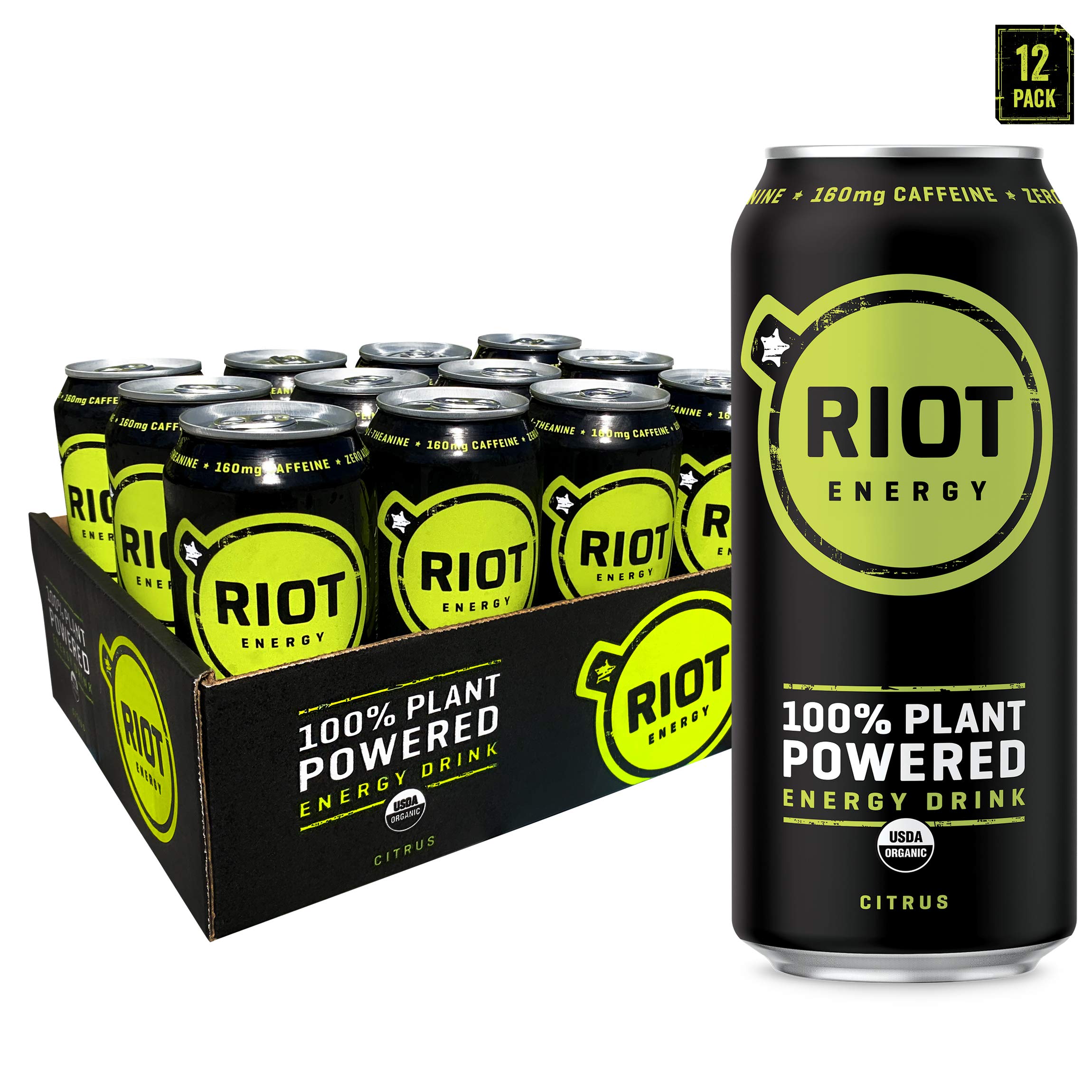 RIOT energy 100 Plant Powered Energy Drink (CITRUS RIOT) Ketofriendly, Organic, No added Sugar