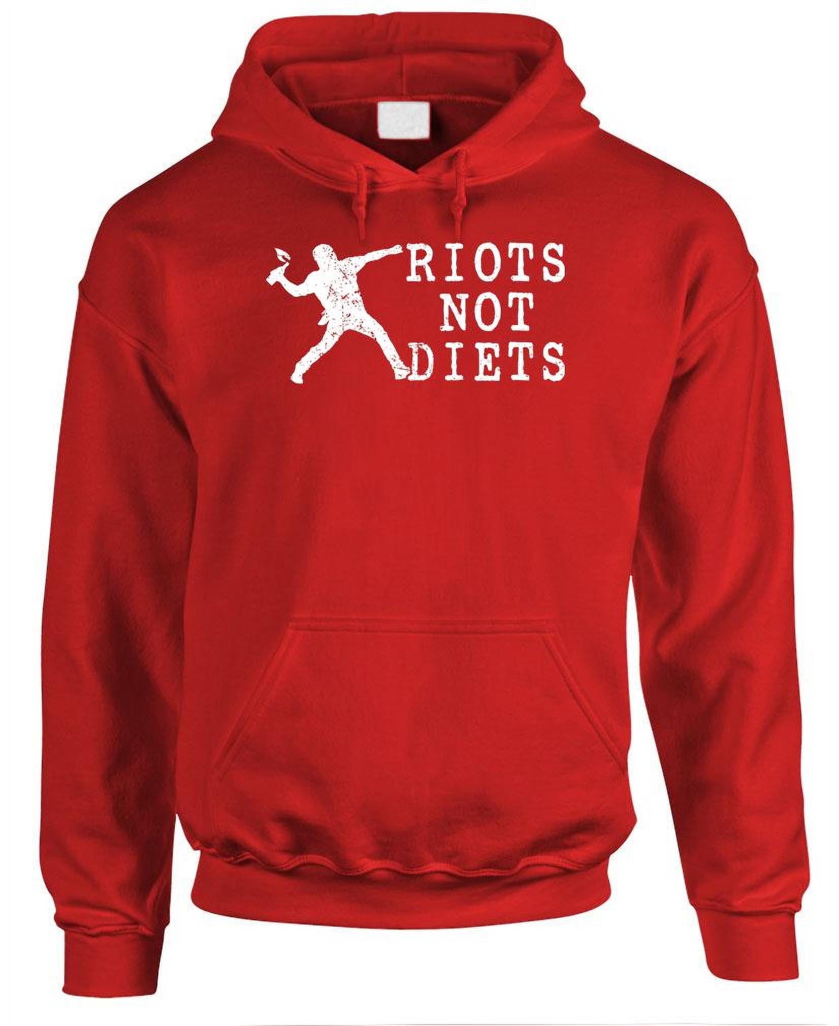RIOTS NOT DIETS Fleece Pullover Hoodie Red Medium