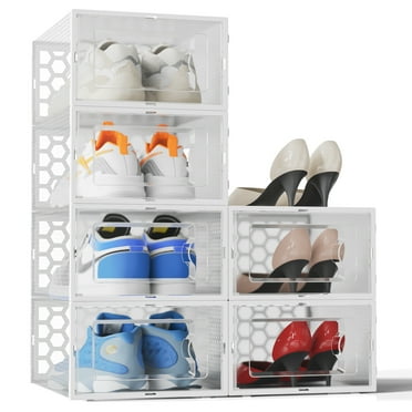 RIOUSERY Ventilated Clear Shoe Boxes, Stackable Storage Bins Fit Most Shoe Sizes, 6 Pack