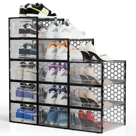 RIOUSERY Shoe Boxes Set of 8, Clear Plastic Stackable Shoe Storage Organizer for Closet Entryway