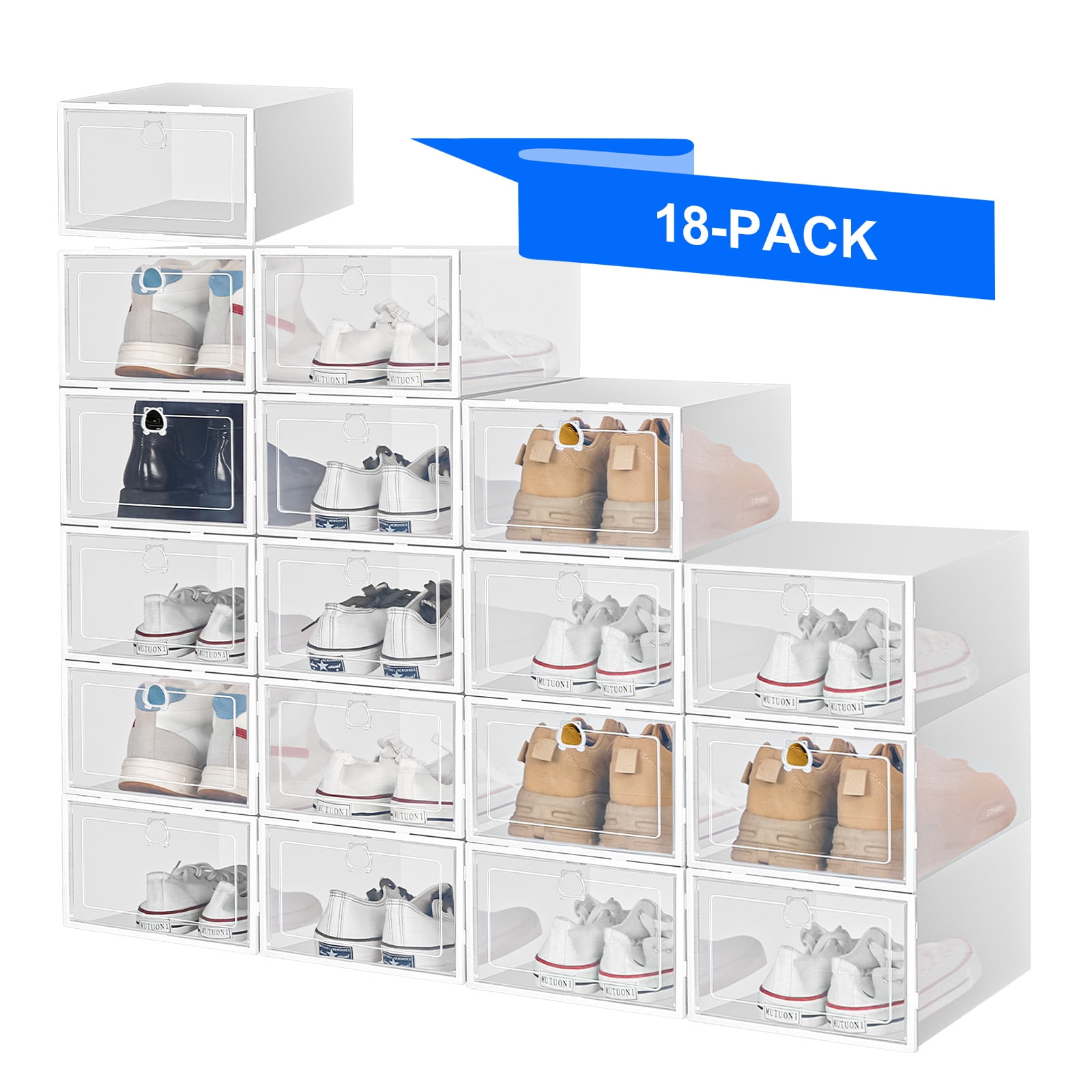 RIOUSERY Shoe Storage Boxes Set of 18, Shoe Organizer for Closet, Shoe