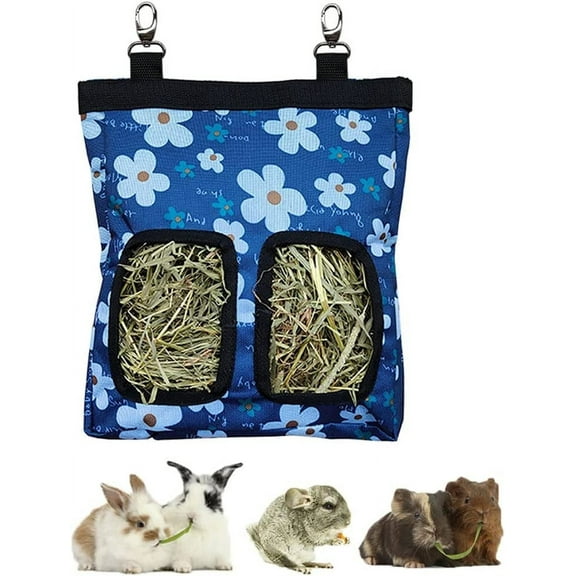RIOUSSI Hanging Guinea Pig Rabbit Hay Feeder Bag for Bunnies Chinchillas, Blueflowers