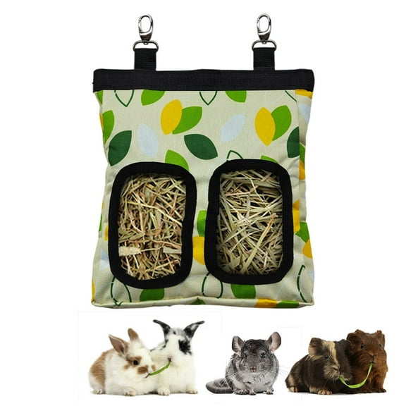 RIOUSSI Hanging Guinea Pig Rabbit Hay Feeder Bag for Bunnies Chinchillas, Greenleaves