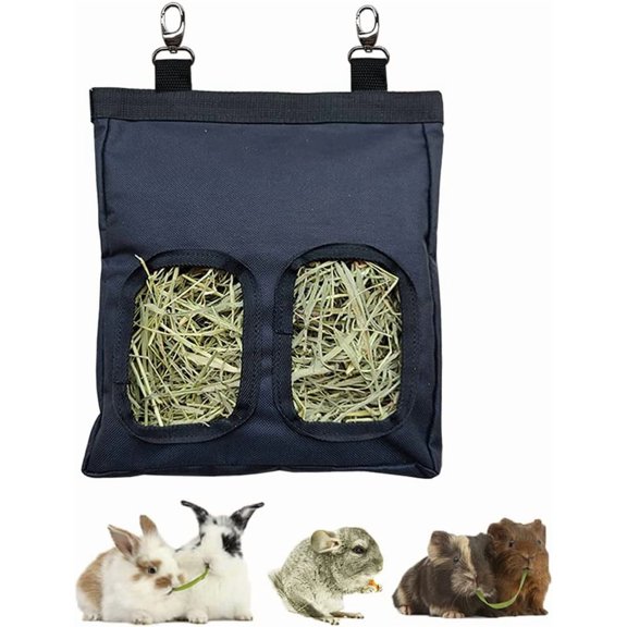 RIOUSSI Hanging Guinea Pig Rabbit Hay Feeder Bag for Bunnies Chinchillas, Pureblack