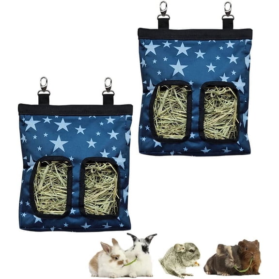 RIOUSSI Hanging Guinea Pig Rabbit Hay Feeder Bag for Bunnies Chinchillas, Stars, 2 Pack