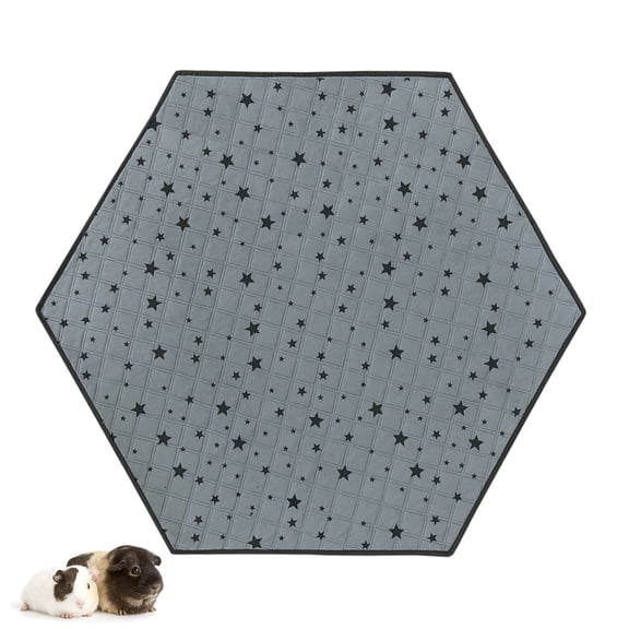 RIOUSSI Hexagon Washable Fleece Liner for Guinea Pig Small Animal Playpen. Gray Stars,M