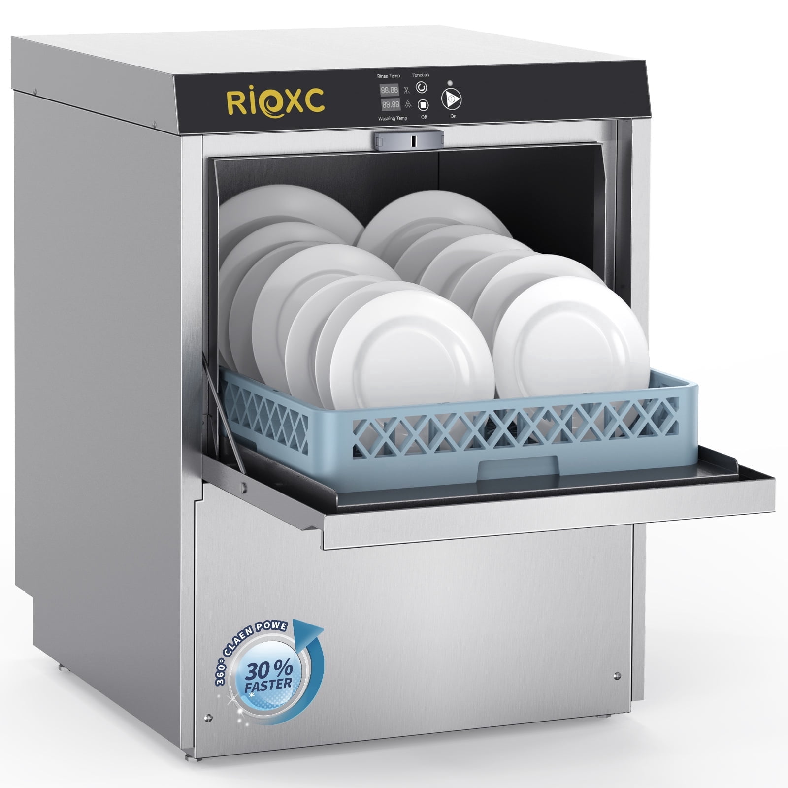 RIOXC Commercial Dishwasher, High-Temp Undercounter Dishwasher, 40 Racks/Hr, 208-240V, Stainless Steel, NSF & ETL Certified for Restaurant, Bar & Café