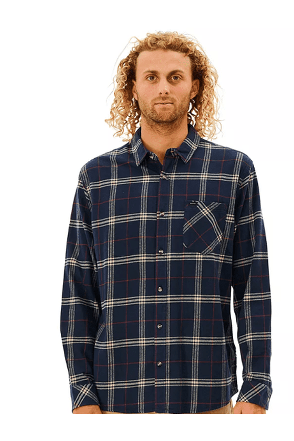 Men's Blue Checked In Flannel Long Sleeves Woven Shirt, Medium