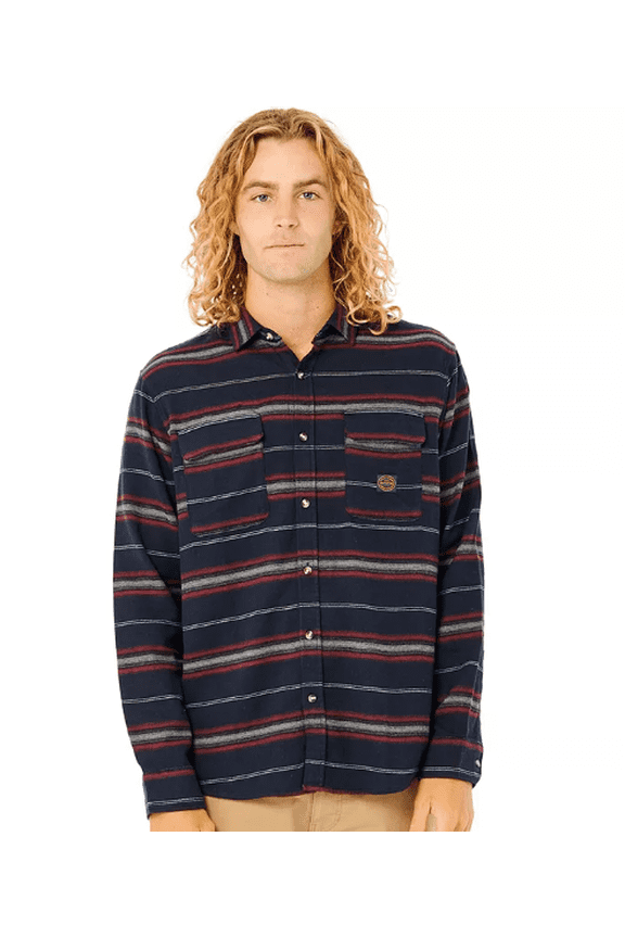 Men's Navy Steamzee Long Sleeve Flannel Shirt, Large