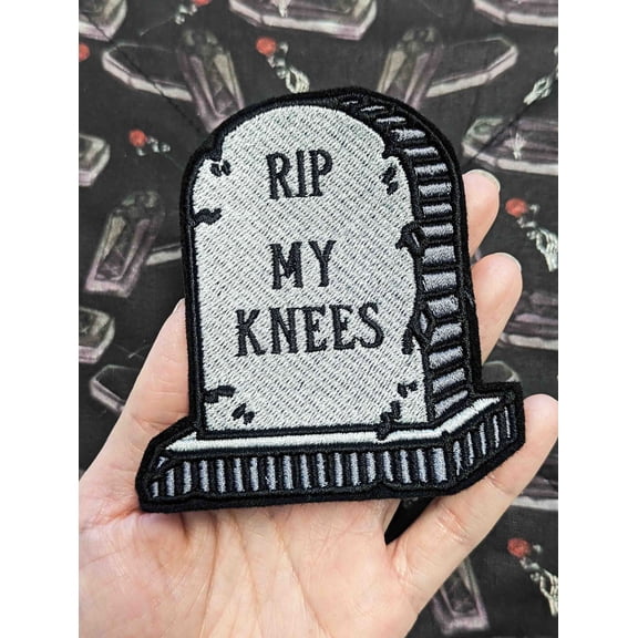 RIP My Knees Grave Head Stone Iron On Embroidered Patch