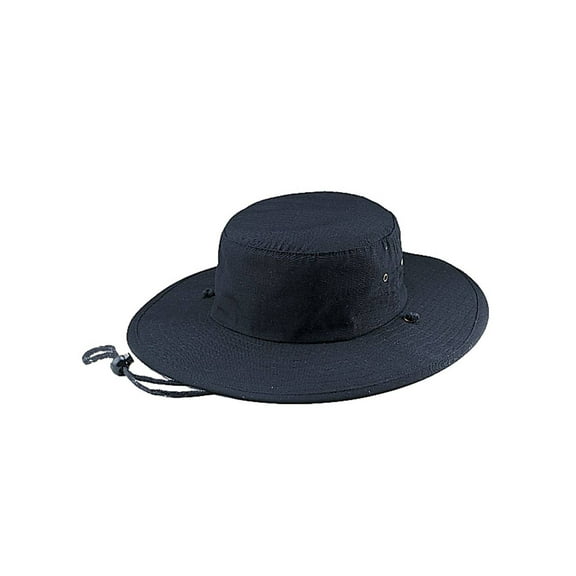 RIP-STOP FABRIC WASHED AUSSIE HAT WITH CHIN CORD, Black Large