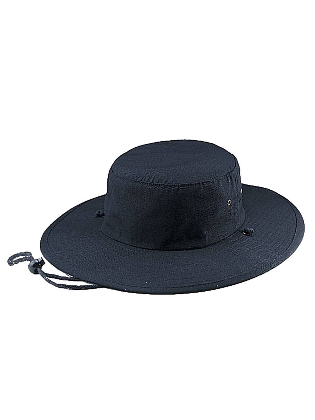 RIP-STOP FABRIC WASHED AUSSIE HAT WITH CHIN CORD, Black  display picture 1
