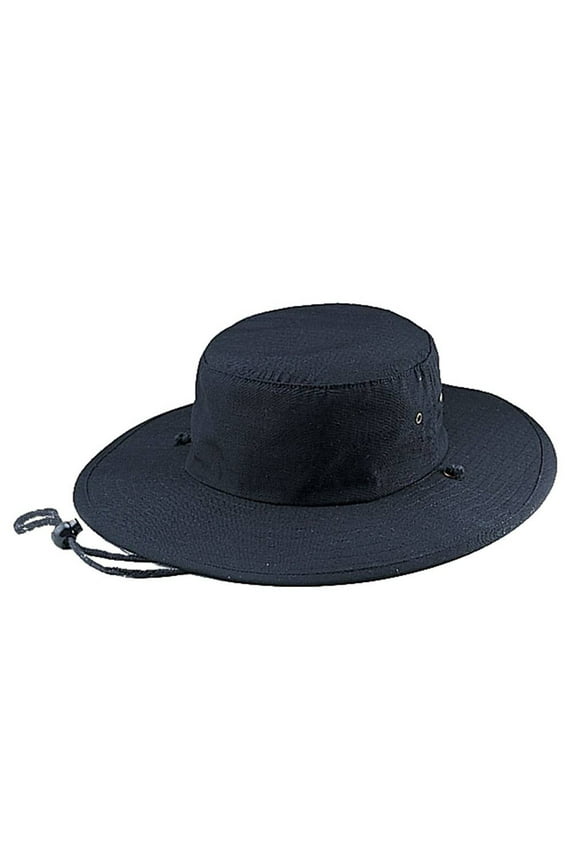 RIP-STOP FABRIC WASHED AUSSIE HAT WITH CHIN CORD, Black Small