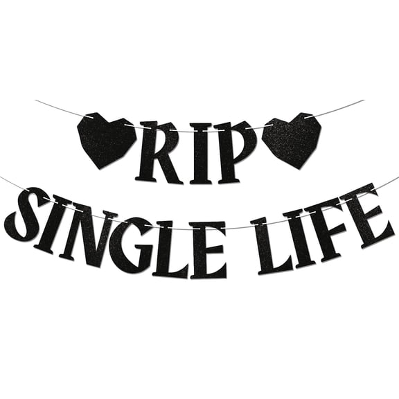 RIP Single Life Banner - Pre-Strung - Rip to Her Last Name Banner, Till Death Do Us Party Decor, Bride or Die Theme Bachelorette Party Decorations Black Glitter