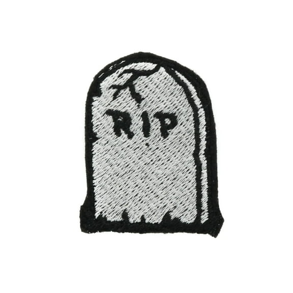 RIP Tombstone Small Black and Gray Iron On Embroidered Patch